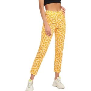 Love Moschino Yellow and White Floral Patterned High-Waist Ankle Pants